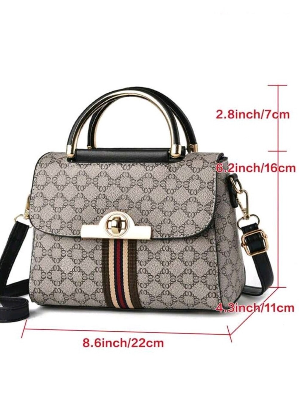 Classic Monogram Top-Handle Satchel in Beige and Black - Picture 7 of 7